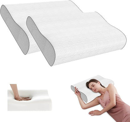 Memory Foam Pillow, Cervical Pillow for Neck Pain Relief, Ergonomic Adjustable Contour Bed Pillow for Side, Back & Stomach Sleepers (2, 23.6x15.7in)
