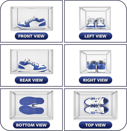 12 Pack Clear Shoe Boxes for Sneakers, Size 12 Acrylic Shoe Storage Under Bed Stackable Handbag Organizer with Magnetic Lid Collection Acrylic Display Case