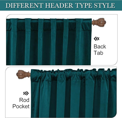 RYB HOME Teal Velvet Curtains 92 inches, Back Tab Soft Fabric Room Darkening Thermal Insulated Luxurious Home Decor Curtains for Living Room Bedroom, W 52" x L 92", 2 Panels Set