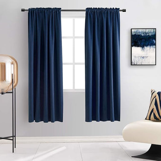 DONREN 72 Inch Length Navy Blue Blackout Curtains -Thermal Insulated Energy Efficient Curtains for Bedroom,Set of 2 Panels,W 42 x L 72