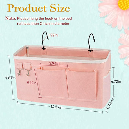 Ozzptuu Bedside Storage Caddy/Bedside Hanging Storage Bag for Headboards Bunk Beds Dorm Rooms Book Phone Magazine Holder (Light Pink)