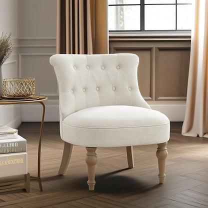 Living Room Chairs, Armless Accent Chair, Comfy Tufted Bedroom Chair, Upholstered Chair with Wooden Legs for Reading Room, Reception, Apartments and Dormitories (Beige)