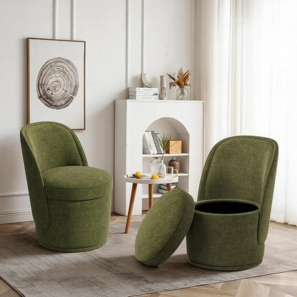 Swivel Accent Chair Set of 2, 360° Swivel Round Chair with Hidden Storage, Vanity Chairs, Modern Small Barrel Armchair for Living Room/Bedroom, Green