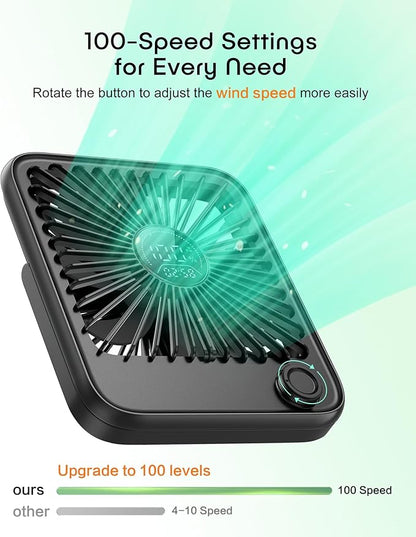 FadFun Small Desk Fan Personal Fans，100Speed Adjustable Quiet Small Portable Fan,Intelligent display of remaining hours for Office Bedroom Home Desk Black