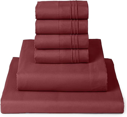 Mellanni Queen Sheet Set - 6-Piece Iconic Collection Bedding, (Including 4 Pillowcases), 16-Inch Deep Pocket, Easy Care, Extra Soft, Cooling Sheets, Brushed Microfiber - Brick Red