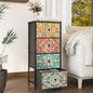 GiftGo Retro Dresser with Fabric Drawers Boho Mandala Flower Chest of Drawers Narrow Storage Tower for Small Spaces Gaps Bedroom Beautiful Nightstand Living Room Table (Mandala, 4 Drawers)