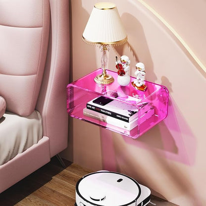 Acrylic Floating Nightstand, Bedside Table, Nightstand Shelf Wall Mounted Bedside Shelf (Pink, Small)