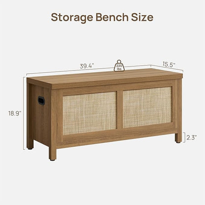 SICOTAS Rattan Storage Chest Set of 2-39.4" Storage Bench for Bedroom, Boho Storage Truck with 2 Safety Hinges and Flip Top for Living Room Entryway, Supports 220 lb, Oak, 2 PCS