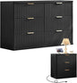 LEYAOYAO Fluted Dresser and Nightstand Sets, Wood 48" Wide Dresser & 23" Night Stand with Charging Station, 2 Piece Bedroom Furniture Set, Chest of Drawers for Bedroom, Home, Living Room, Black
