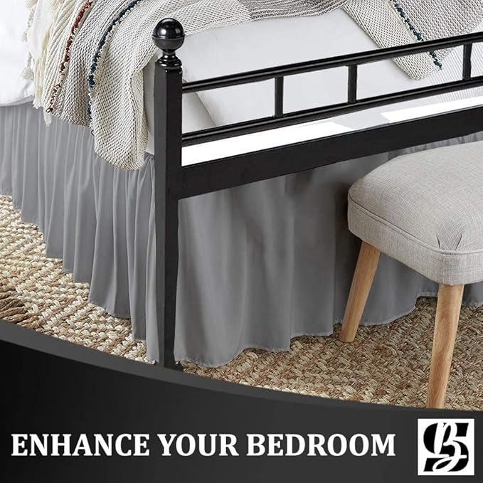 SKY BEDDINGS - King Size Ruffled Bed Skirt with Split Corners - 14 Inch Drop Dust Ruffle Bed Skirt with Platform Three Sided Coverage - 100% Microfiber, Light Grey