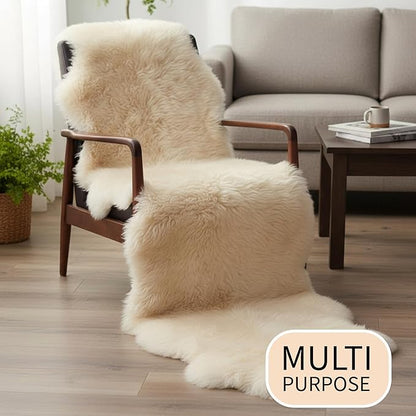 Premium Champagne Sheepskin Rug Genuine Double 2x6ft Pelt Fluffy Fur Rug for Bedrooms