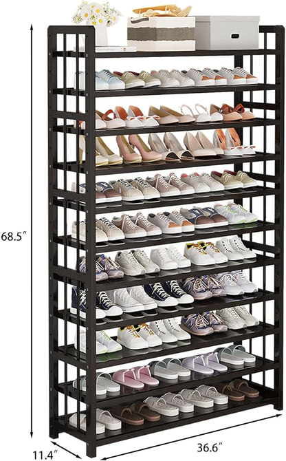 Tall Shoe Cabinet with Clear Doors, Large Capacity Bamboo Shoe Cabinet, 40-45 Pairs Shoe Rack Organizer for Closet Entrance, Hallway, Living Room, Bedroom