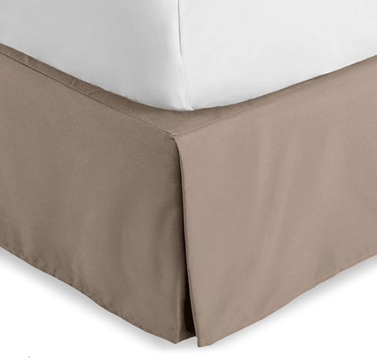 Bare Home Queen Bed Skirt - 15-Inch Tailored Drop Easy Fit - Bed Skirt for Beds - Center & Corner Pleats (Queen, Taupe)