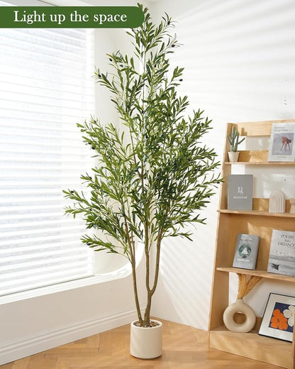 Olive Tree 7FT Fake Tree Faux Plants Indoor with Pot Artificial Tree Nearly Natural Olive Branches and Fruits for Living Room Home Office Decorations