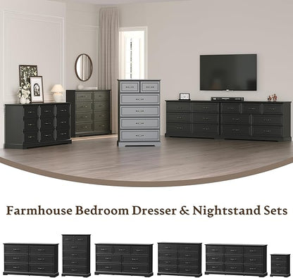 Farmhouse 3 Drawers Dresser for Bedroom, 24" Wide Modern Chest of Drawers with Deep Drawers & Bar Handles, Rustic Wood Nightstand, Wooden Closet Storage Organizer for Living Room, Hallway, Black
