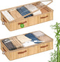 Livole Bamboo Under Bed Storage, 6 inches Underbed Storage Containers, 56L XXL Under Bed Storage Bins with Clear Lid & Label for Clothes, Blankets, Sweater, Shoes, 1 Pack