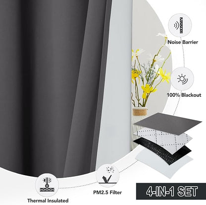 RYB HOME Dustproof Curtains for Large Window, Soundproof Thermal Insulated Blackout Curtains for Sliding Glass Door Furance Office Dorm Bedroom Living Room, Grey, W62 x L84 inch, 2 Panels