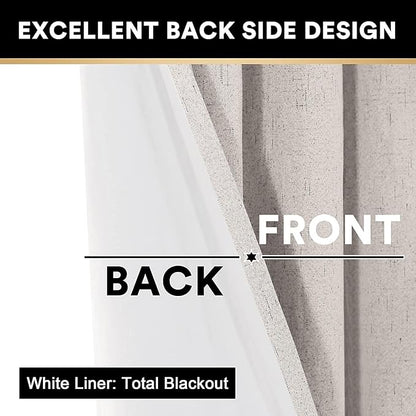 PrinceDeco Blackout Curtains 84 Inches Long Faux Linen Look Curtains for Sliding Glass Doors Room Divider Curtain for Living Room Thermal Insulated Linen with White Backing,W100 X L84 Inch, Natural