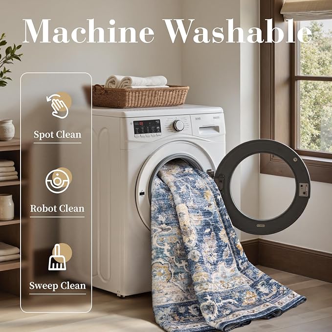 PADOOR 2X10 Runner Rug,Runners for Hallways,Soft Blue Washable Bedside Rugs for Bedroom,Non Slip Long Rug for Hallways Entryway Laundry Room Stair Kitchen Bathroom