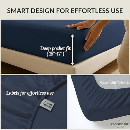 Cloud Scape Linen 100% Egyptian Cotton King Sheets Set – 400 Thread Count, 4-Piece Soft Hotel Quality Bedding Set,Deep Pockets up to 16”, Dark Denim