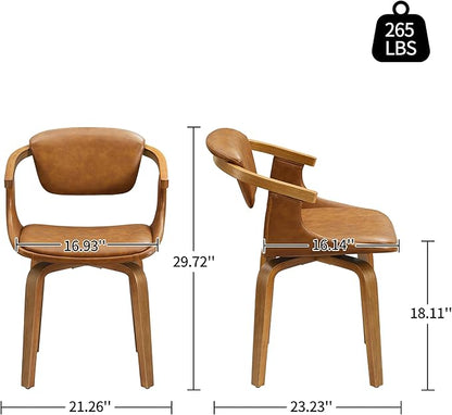 Art Leon Swivel Dining Chairs Set of 2 - Mid Century Modern Kitchen Dining Room Chairs, Faux Leather Chair No Wheels, Retro Brown