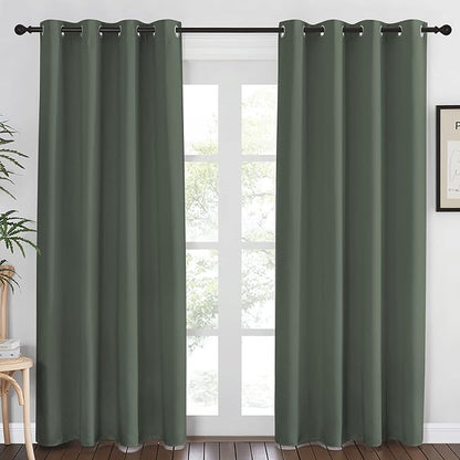 NICETOWN Blackout Curtain for Living Room 84 inch Long - Grommet Thermal Insulated Room Darkening Sound Proof Curtain for Bedroom, 1 Panel, Dark Mallard, W52 x L84