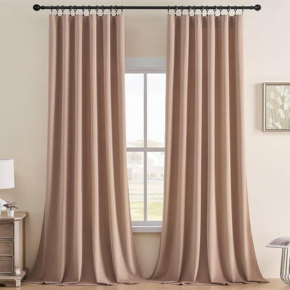 Joydeco Velvet Curtains Rose Beige Blackout Curtains Thermal Insulated 72 inches Long Window Curtains Super Soft Room Darkening Drapes for Bedroom Living Room Elegant Rod Pocket 2 Panels Rose Beige