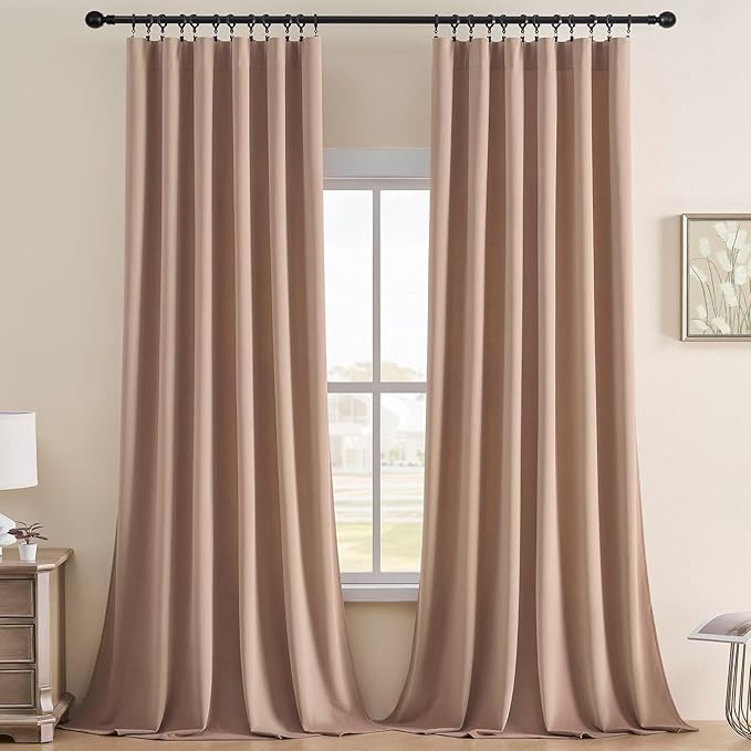 Joydeco Velvet Curtains Rose Beige Blackout Curtains Thermal Insulated 63 inches Long Window Curtains Super Soft Room Darkening Drapes for Bedroom Living Room Elegant Rod Pocket 2 Panels Rose Beige