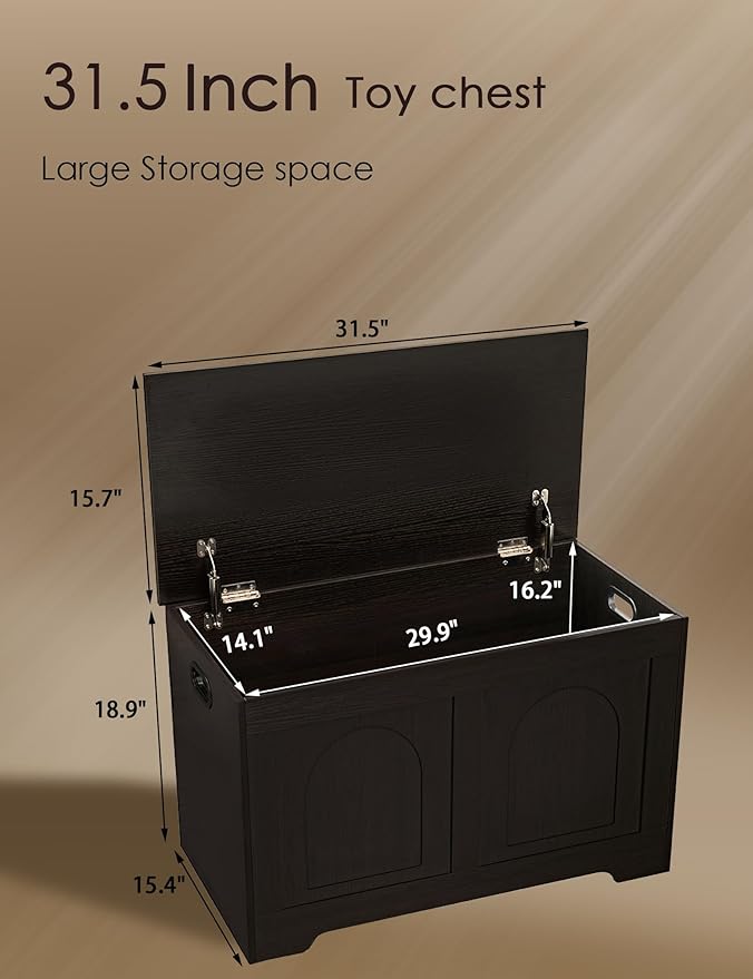 DINZI LVJ Storage Chest, 31.5”Wooden Toy Box with 2 Safety Hinges, Entryway Storage Bench with Flip-Top, Sturdy Storage Trunk for Living Room, Bedroom, Easy Assembly, Espresso