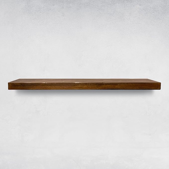 URBANDI, Rustic Floating Shelves, Set of 2, Hidden Bracket, Solid Wood, Heavy Duty, Wall Mounted Shelves, (Dark Brown, 12Wx8D)