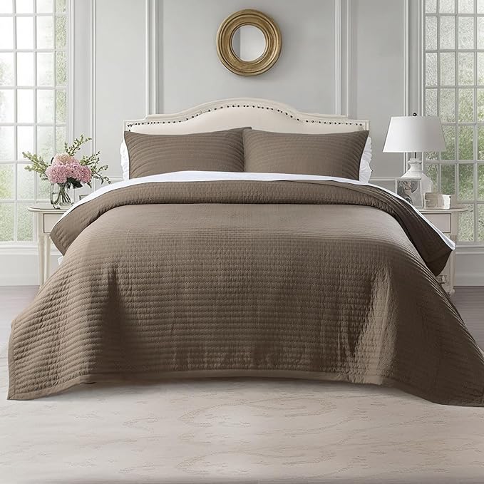 KASENTEX Twin Quilt Set 68"x86" – Soft Washed 3-Layer Lightweight Bedspread, Minimalist Nordic Design, All-Season Spring & Summer Quilt Set (1 Quilt + 2 Pillow Shams), Cub