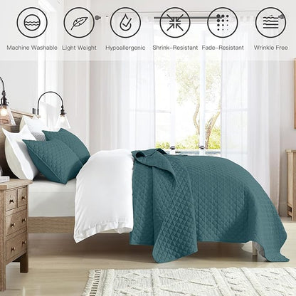 HORIMOTE HOME Quilt King Size Teal Blue, Lightweight Quilt for Summer, Ultra-Soft Microfiber Modern Style Quilted Clouds Pattern Bedspread Quit Set 3 Pieces(1 Quilt and 2 Pillow Shams)