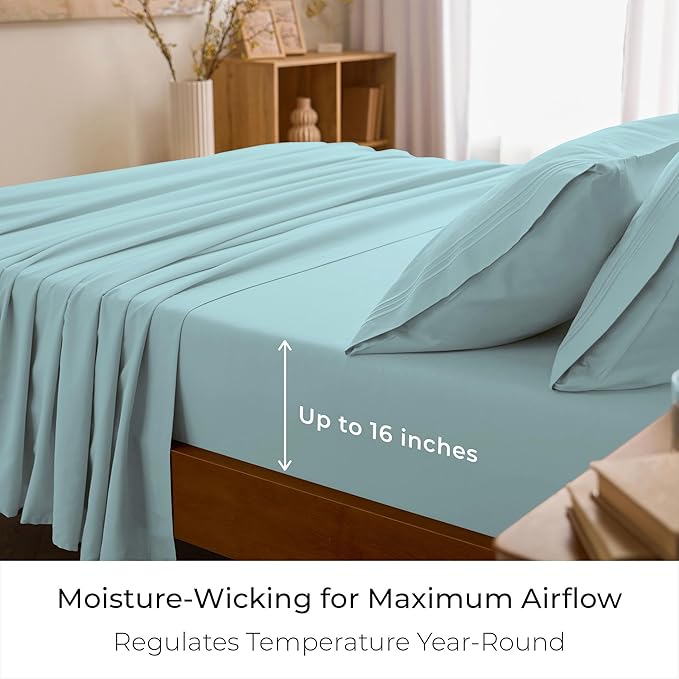 Mellanni California King Sheet Set - 6-Piece Iconic Collection Bedding, (Including 4 Pillowcases), 16-Inch Deep Pocket, Easy Care, Extra Soft, Cooling Sheets, Brushed Microfiber - Aqua