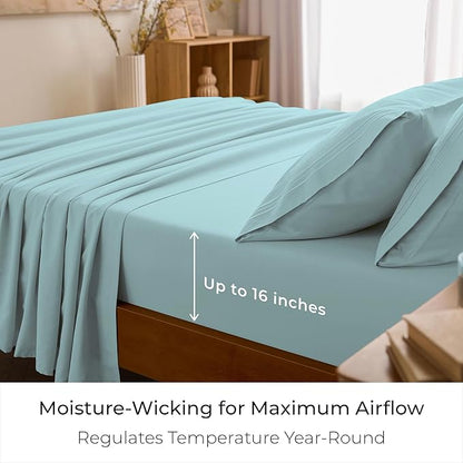 Mellanni California King Sheet Set - 6-Piece Iconic Collection Bedding, (Including 4 Pillowcases), 16-Inch Deep Pocket, Easy Care, Extra Soft, Cooling Sheets, Brushed Microfiber - Aqua
