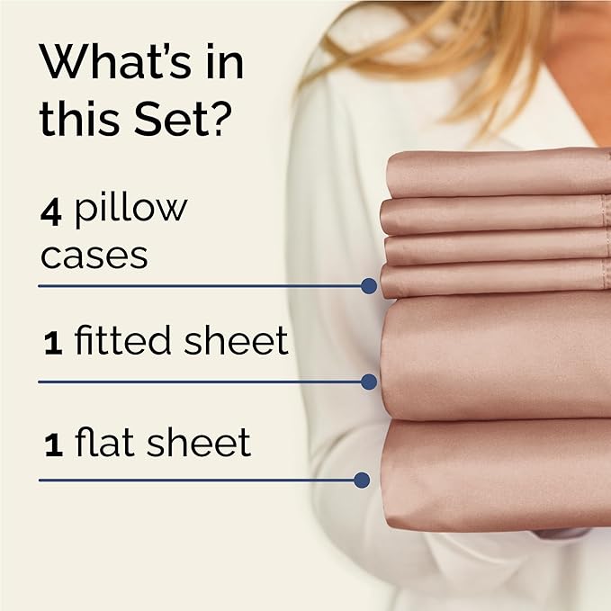 Full 6 Piece Sheet Set - Cooling, Comfy & Breathable - Hotel Luxury Bedding, Includes Fitted Sheet for Women, Men, Kids and Teens - 1 Flat, 1 Fitted Sheet, 4 Pillowcases with Deep Pockets - Mauve