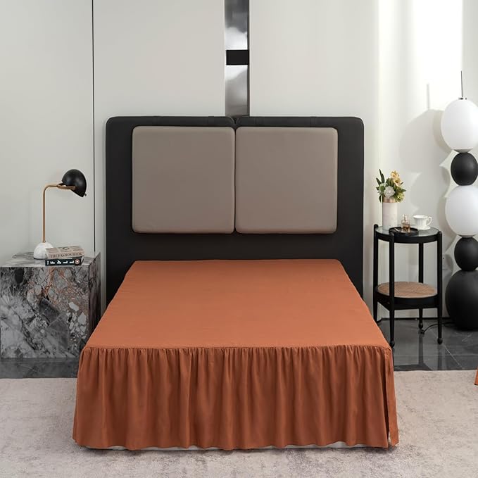 Bed Skirt Queen Size Ruffled Bed Skirt with Split Corners, Queen Bed Skirt 14 Inch Drop, TSUTOMI Queen Size Bed Skirt Terracotta for Ruffled Bed Skirt with Split Corners, Bed Skirts Queen Size
