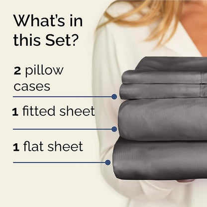 Twin XL 4 Piece Sheet Set - Cooling, Comfy & Breathable - Hotel Luxury Bedding, Includes Fitted Sheet for Women, Men, Kids & Teens - 1 Flat, 1 Fitted Sheet, 2 Pillowcases w/Deep Pockets - Dark Grey