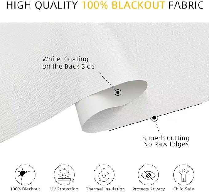 ChrisDowa Cordless Blackout Roller Shades for Windows, Striped Free-Stop Window Blinds with Privacy, Thermal Insulated Window Shades for Home, Office and Door. White, 45" W x 72" H