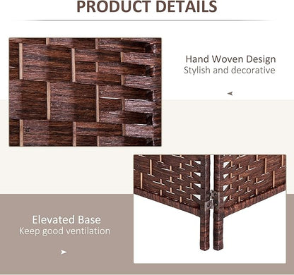 HOMCOM Room Divider, 4 Panel Folding Privacy Screen, 6FT Tall Portable Wicker Weave Partition Wall Divider for Bedroom, Home Office, Brown