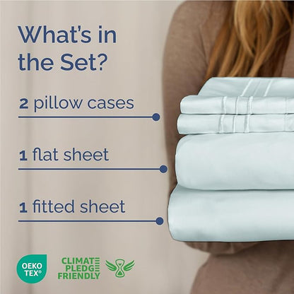 Full Size 4 Piece Sheet Set - Comfy Breathable & Cooling Bed Sheets Set - Hotel Luxury Bedding for Women, Men, Kids, Teens, Boys & Girls - Deep Pockets, Ultra-Soft, Wrinkle Free - Oeko-Tex - Ice Blue