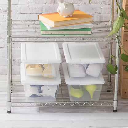 Sterilite 24-Pack 6 Quart Storage Box, Stackable Clear Plastic Bins with Snap-On Lids - Heavy-Duty Organizing Containers for Closet, Bathroom, and Office