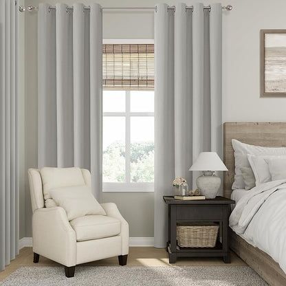 ChrisDowa 100% Blackout Light Grey Solid Curtains 84 Inches Long 2 Panels for Bedroom Living Room,Farmhouse Room Darkening Thermal Insulated Soundproof Grommet Top Window Treatment Drapes,52x84