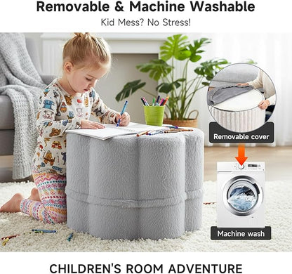 Tiita Floral Pouf Ottoman, Foot Stools Ottoman with Foam Chunk Filling, Puff Foot Rest for Couch, Living Room, Kids Room, Grey