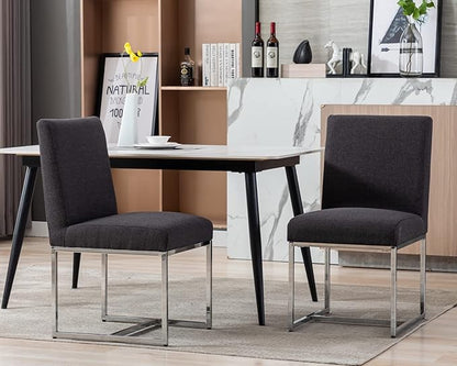 CIMOTA Black Modern Dining Chairs Set of 2, Upholstered Dining Room Chairs Armless Guest Side Chair with Chrome Base for Dining Room/Kitchen, Charcoal Black, 2PCS
