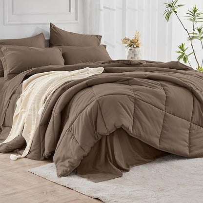 JOLLYVOGUE California King Comforter Set, Ultra-Soft Bed in a Bag Cal King Size 7 Pieces, Oeko-TEX Certified Bedding Set with Down Alternative Comforter, Sheets, Pillowcases & Shams, Brown