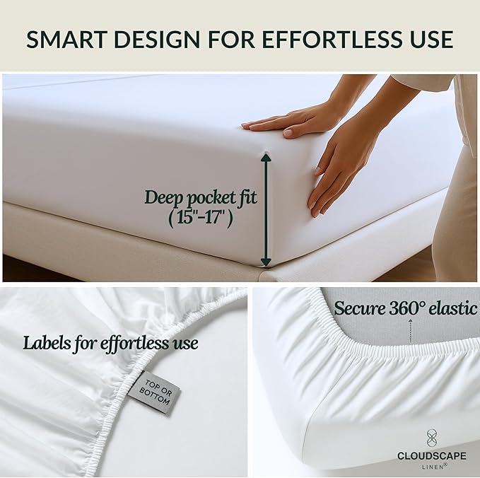 100% Egyptian Cotton Sheets King Size Sheets Set including oversized Flat Sheet, Fitted Sheet & Pillowcase sets, 400 TC Deep Pocket King Bedsheet Set, No Pill Soft Breathable Luxury White Bedding