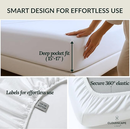 100% Egyptian Cotton Sheets King Size Sheets Set including oversized Flat Sheet, Fitted Sheet & Pillowcase sets, 400 TC Deep Pocket King Bedsheet Set, No Pill Soft Breathable Luxury White Bedding