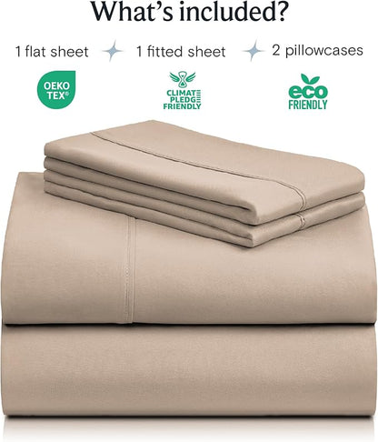 LuxClub 4 PC Queen Sheet Set, Deep Pockets Wrinkle Free Cooling Bed Sheets Hotel Bedding for Women, Men, Includes 1 Fitted Sheet, 1 Flat Sheet and 2 Pillowcases-Soft Light Khaki