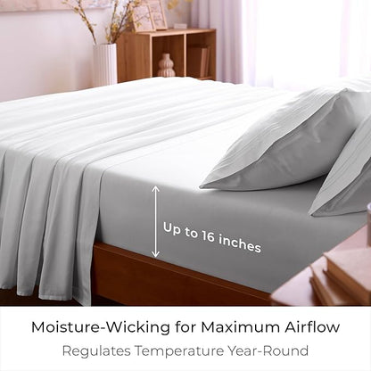 Mellanni Twin Sheet Set - 4-Piece Iconic Collection Bedding, (Including 2 Pillowcases), 16-Inch Deep Pocket, Easy Care, Extra Soft, Cooling Sheets, Brushed Microfiber - White