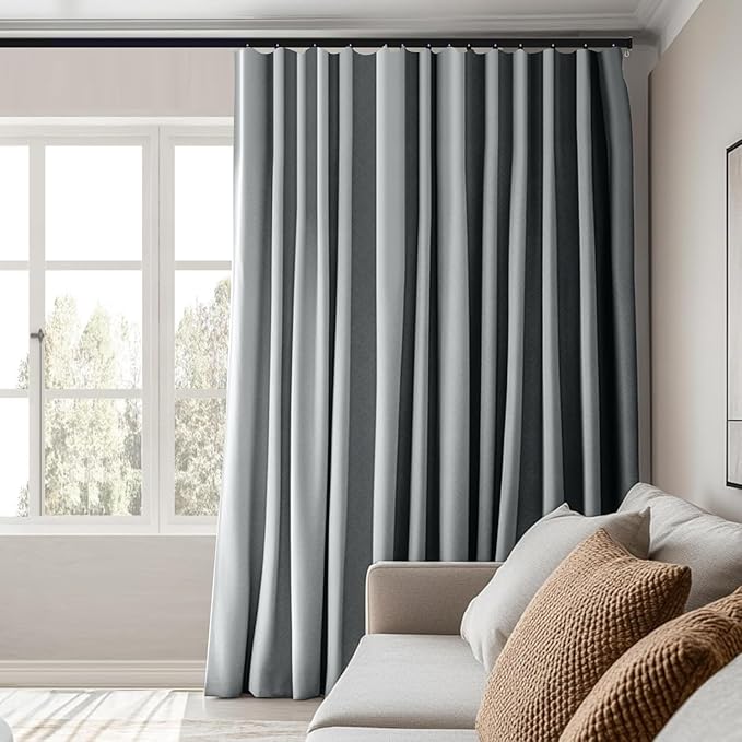 Room Divider Curtains Total Blackout Privacy Curtain Panel Room Thermal Insulated Noise Reduction Curtains for Bedroom Window Living Room Ceiling Track Curtain W 12.5 ft × H 9 ft Grey